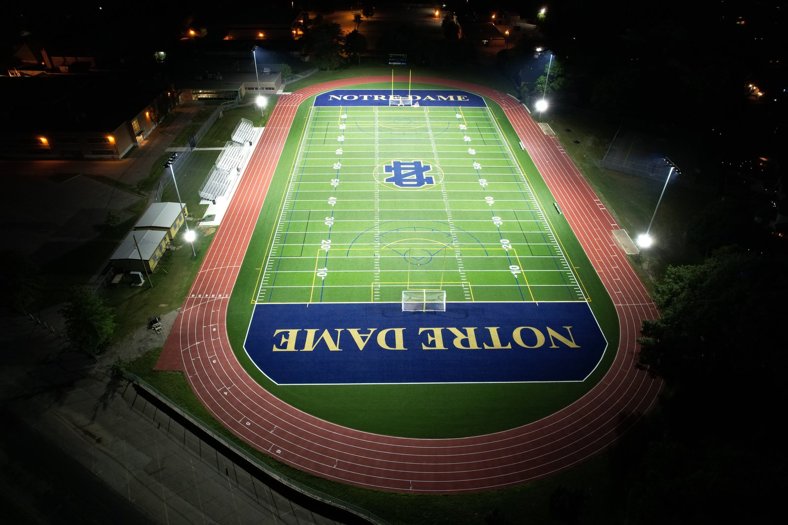 Notre Dame football field and track at night 5